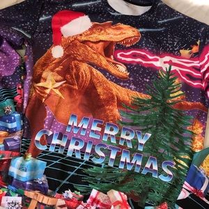 Ugly funny Christmas T-Rex shirt long sleeve 2X
